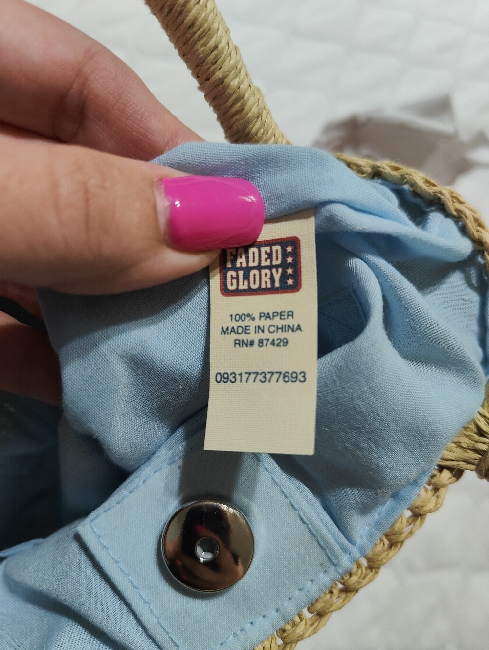 Faded Glory Straw Purse Small Summer Handbag Blue Embroidered Floral - Picture 5 of 6